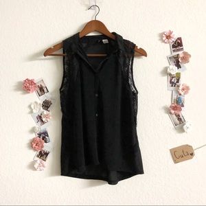 Black Laced Short Sleeved Button Up